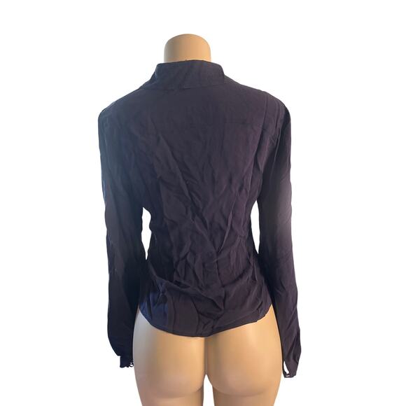 Women 10 Tory Burch 100% Silk Navy Blouse Shirt Top Collared Button Tie Neck - Picture 5 of 7